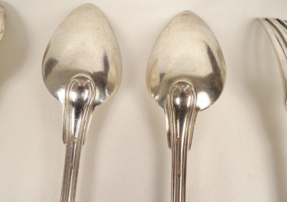 3 Spoons 2 Forks Sterling Silver Minerva Puiforcat 434gr XIXth Century-photo-3