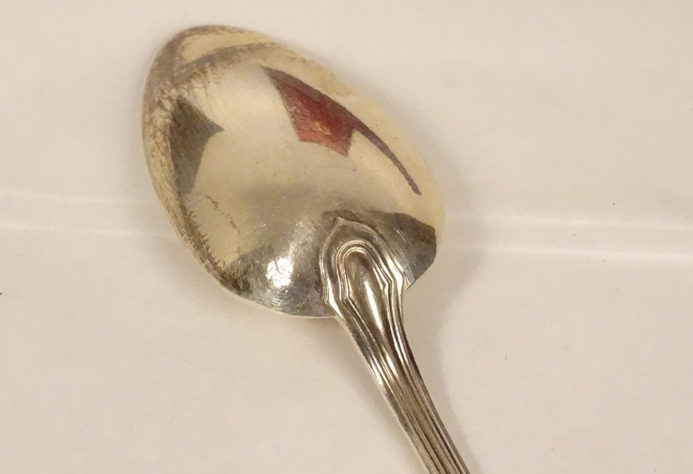 12 Sterling Silver Coffee Spoons Minerva Goldsmith Queille Aucoc 303gr XIXth-photo-4