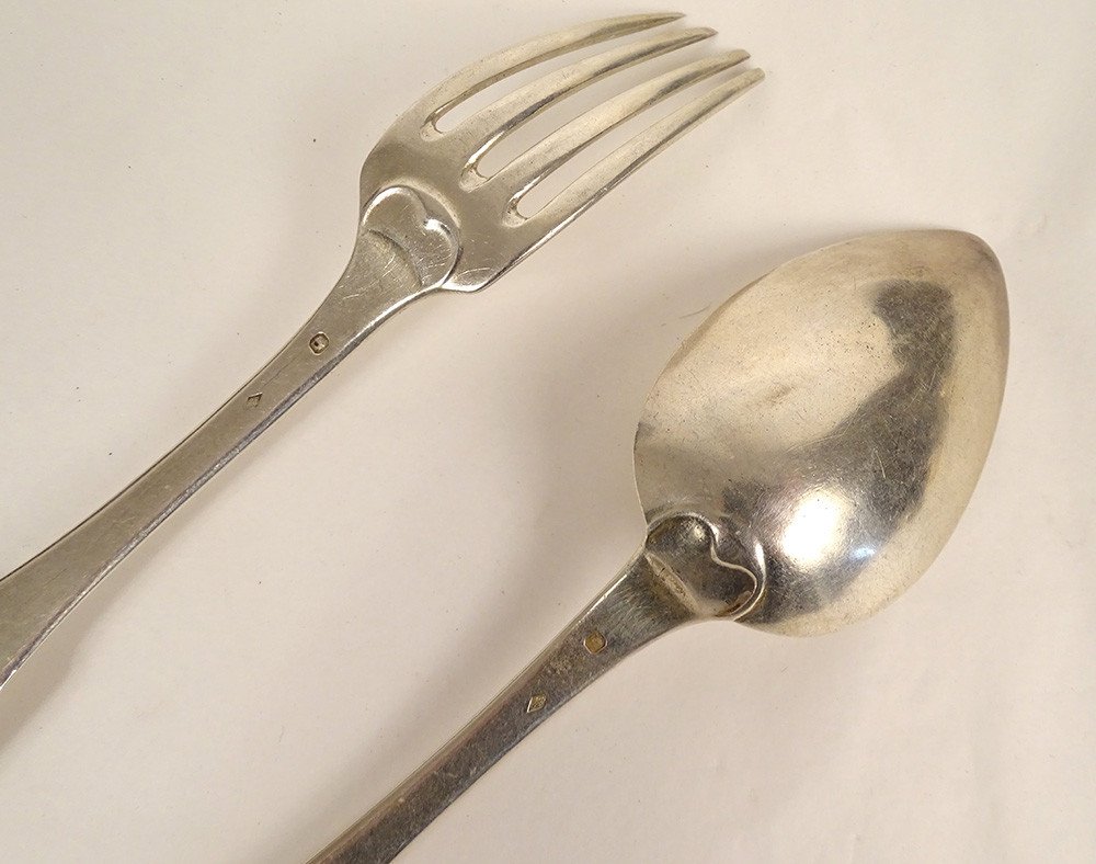 Sterling Silver Cutlery Minerva 140gr Spoon Fork XIXth Century-photo-4