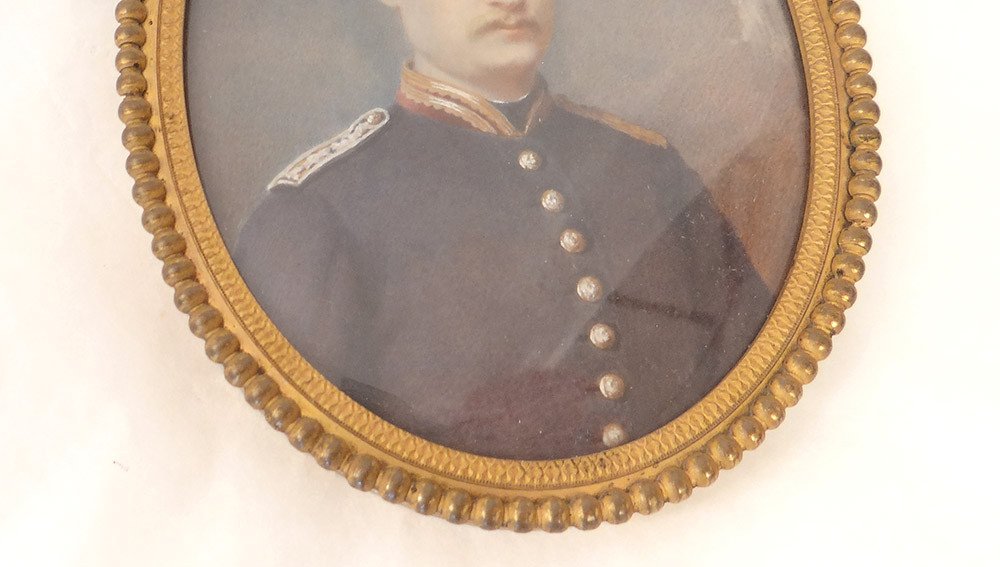 Thumbnail Attr. Lallemand Oval Portrait Young Man Nineteenth Officer-photo-3