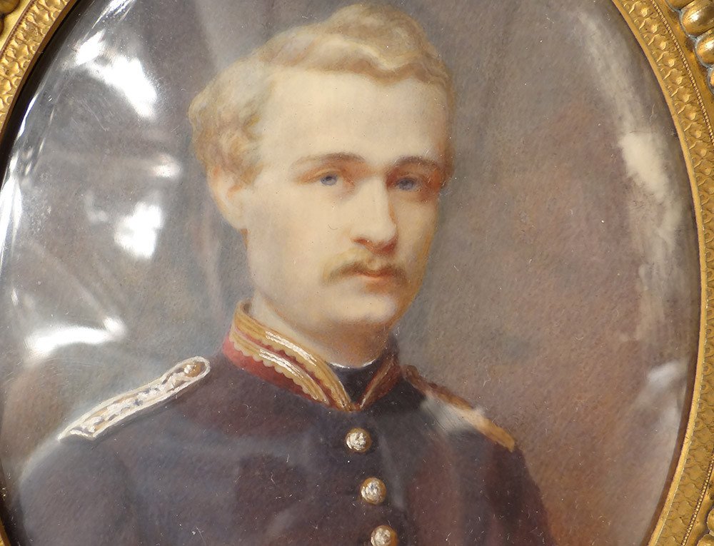 Thumbnail Attr. Lallemand Oval Portrait Young Man Nineteenth Officer-photo-1