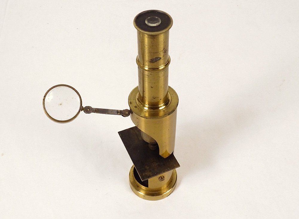 Microscope Old Optical Instrument Mahogany Box Golden Brass XIXth Century-photo-2