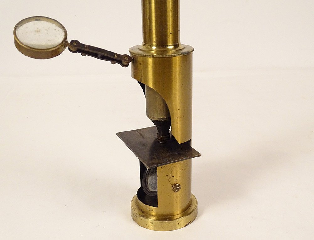 Microscope Old Optical Instrument Mahogany Box Golden Brass XIXth Century-photo-3