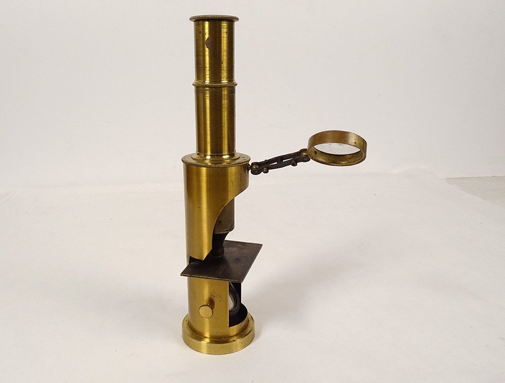 Microscope Old Optical Instrument Mahogany Box Golden Brass XIXth Century-photo-1