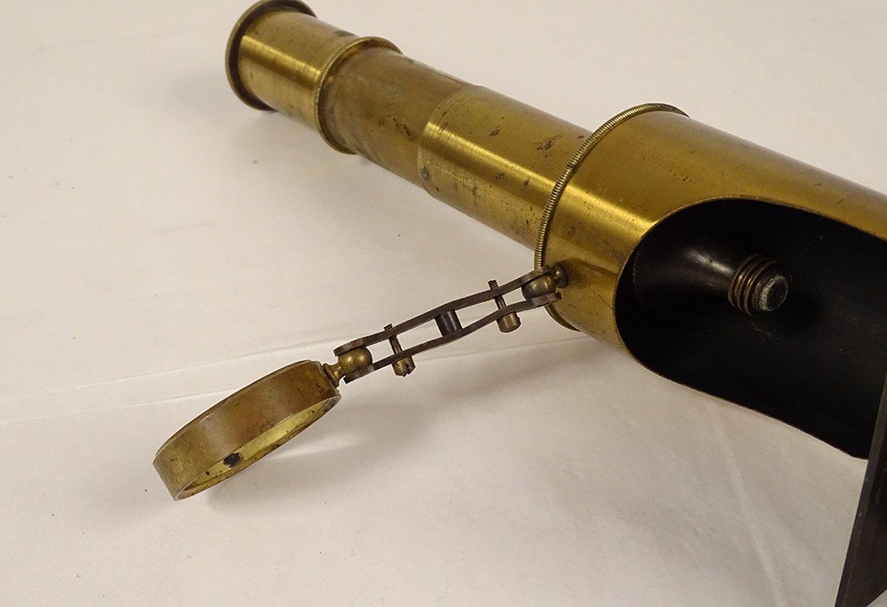 Microscope Old Optical Instrument Mahogany Box Golden Brass XIXth Century-photo-5