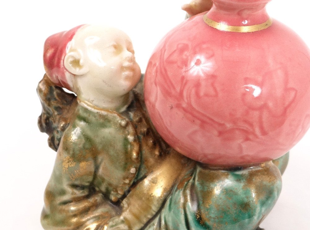 Vase Soliflore Porcelaine Choisy-le-roi HB Boulenger Enfant Chinois XIXème-photo-4