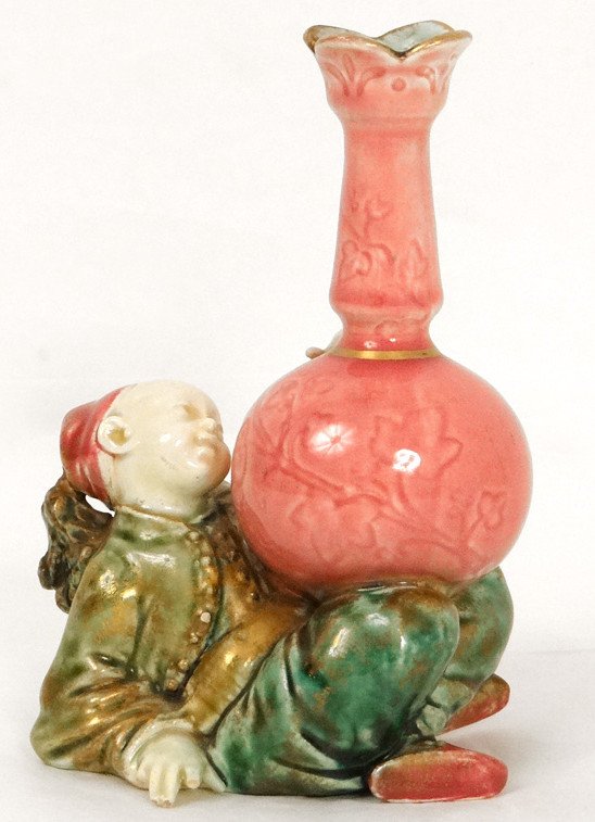 Vase Soliflore Porcelaine Choisy-le-roi HB Boulenger Enfant Chinois XIXème