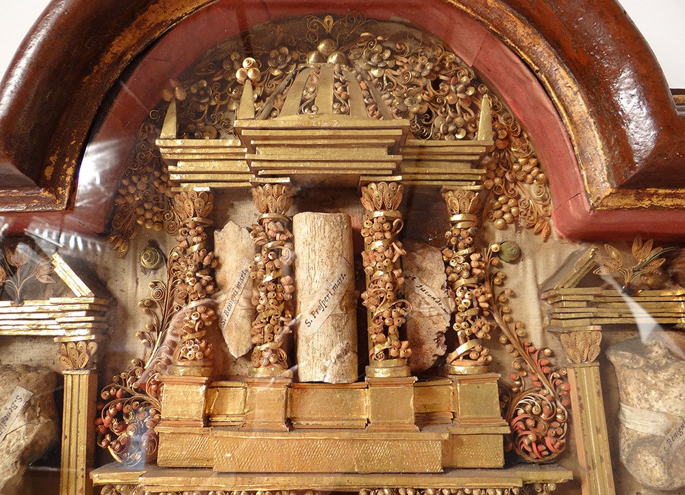 Paperolle Reliquary Table Baroque Altarpiece Virgin Saints Martyrs XVII-photo-4