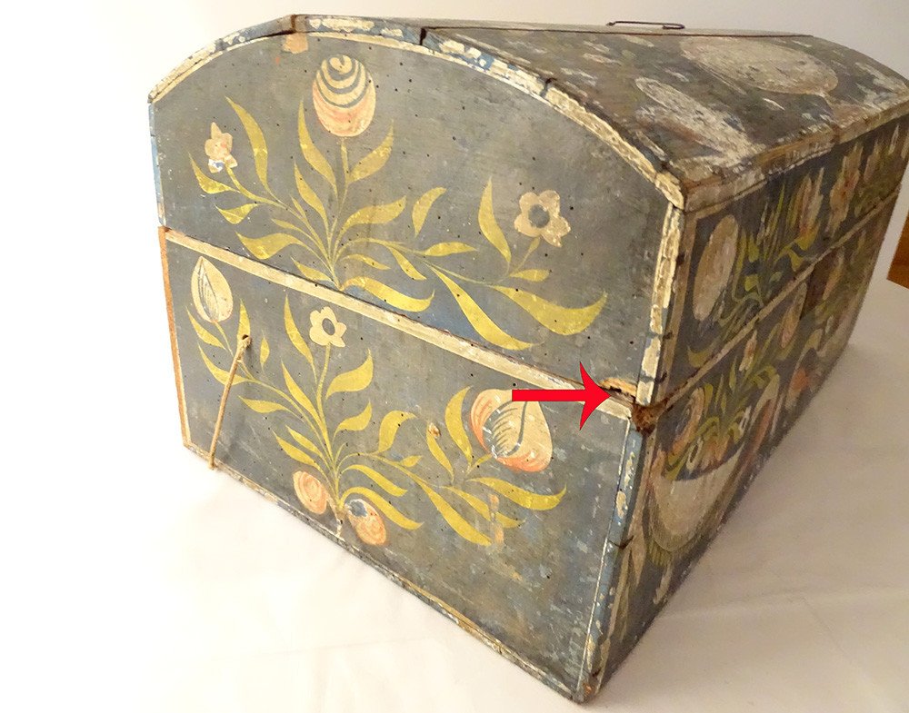 Chest Norman Wedding Box Painted Wood Birds Garlands Flowers Nineteenth-photo-4