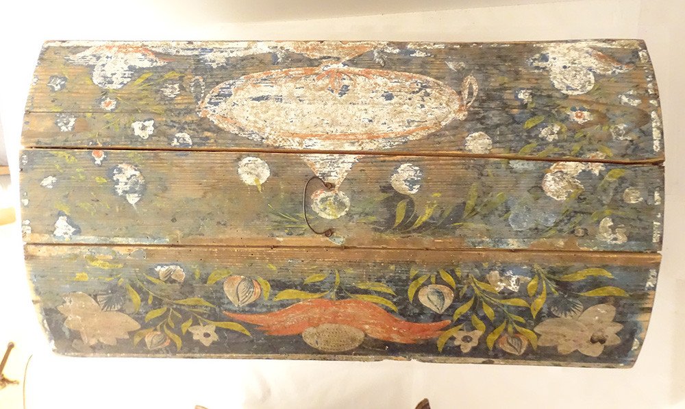 Chest Norman Wedding Box Painted Wood Birds Garlands Flowers Nineteenth-photo-5