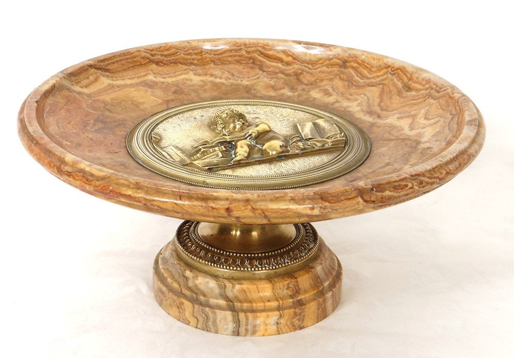 Decorative Cup Marble Gilt Bronze Cherub Putti Books Napoleon III Nineteenth