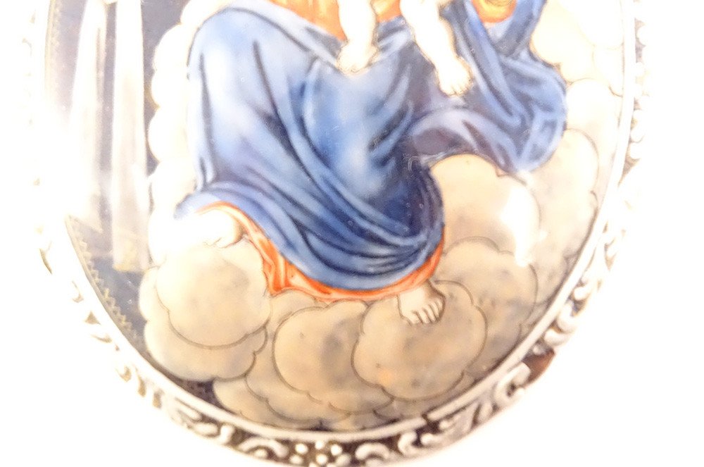 Enamels Limoges Oval Plate Copper Madonna Virgin Child Jesus Eighteenth Century-photo-3
