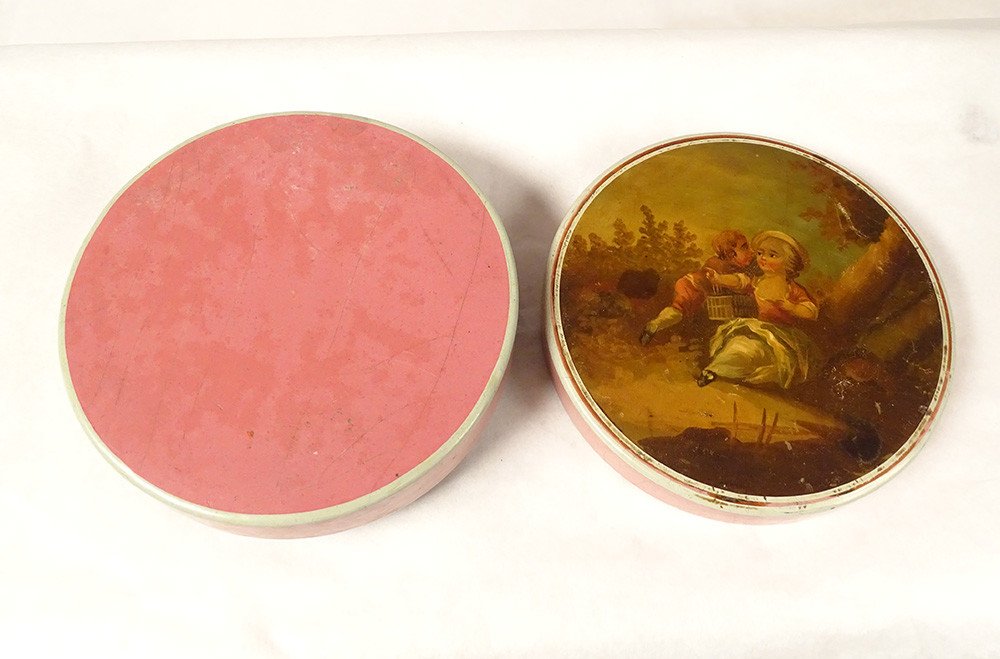 Round Lacquered And Tortoiseshell Box, Miniature Couple Galante Scene Nineteenth Bird Cage-photo-6