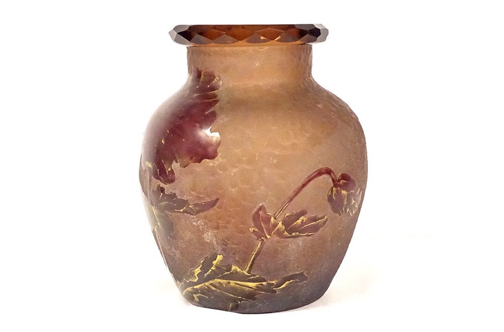 Vase Boule En Verre Givré Par Montjoye Legras,  Art Nouveau Début XXème Siècle-photo-4