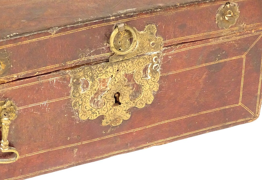 Messenger Box In Gilded Leather And Gilded Brass, Late 17th Century-photo-2