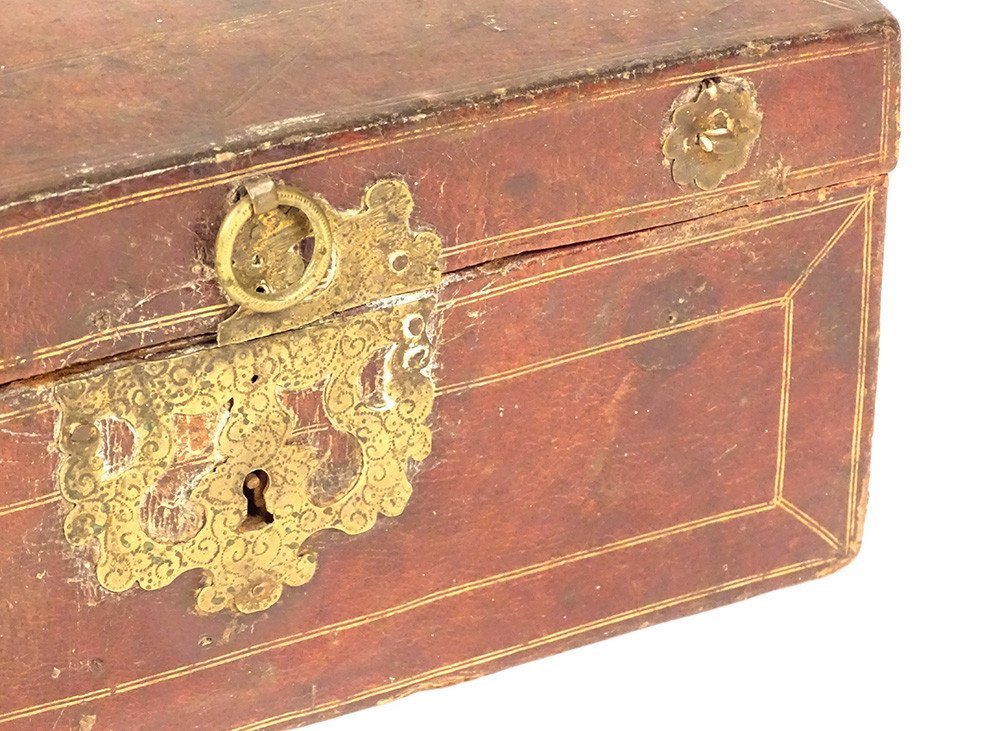 Messenger Box In Gilded Leather And Gilded Brass, Late 17th Century-photo-4