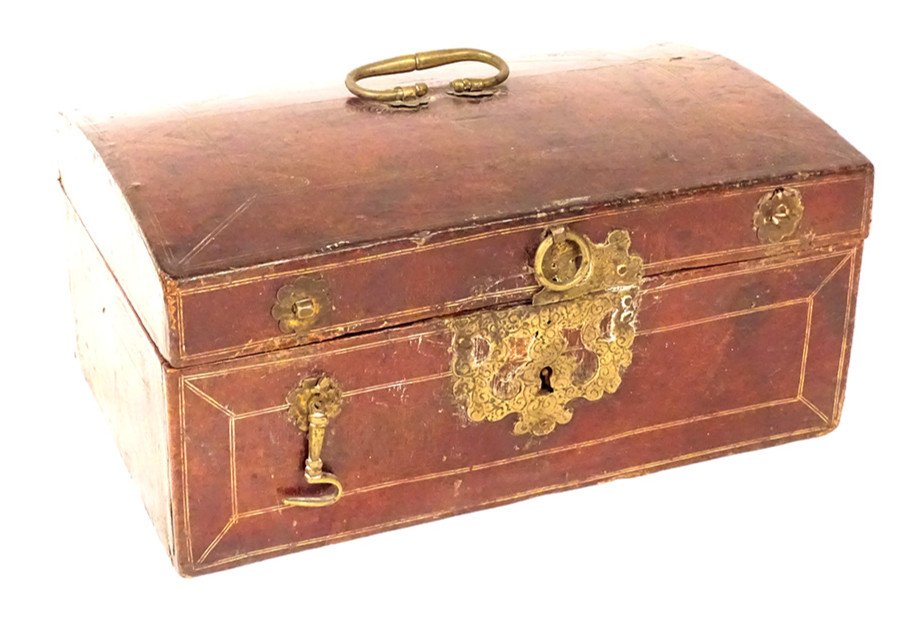 Messenger Box In Gilded Leather And Gilded Brass, Late 17th Century