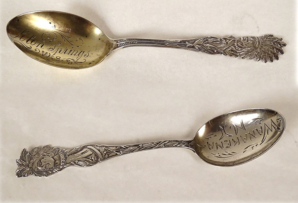 2 American Indian Sterling Silver Spoons Wanakena Solon Springs Twentieth