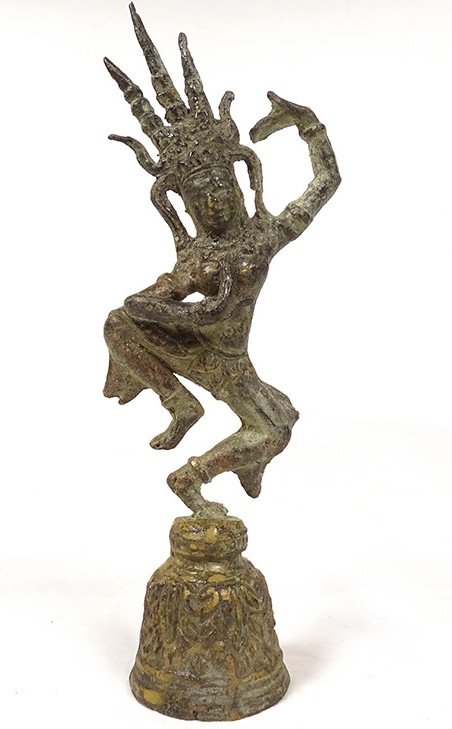 Clochette Bouddhiste Bronze Danseuse Apsara Khmer Cambodge Thaïlande XIXème