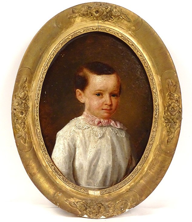 Hsp Painting Hippolyte Side Portrait Young Boy Child Golden Frame Nineteenth