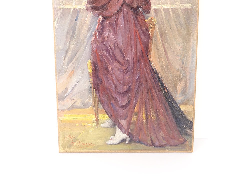 HST Tableau Portrait Femme élégente à l'éventail Henri Moreau 1917-photo-4