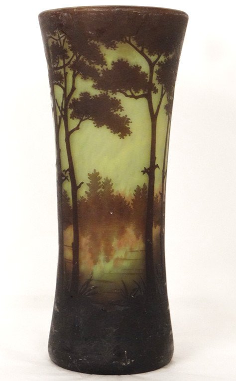 Grand Vase Cornet en Pâte de Verre Signé Daum Nancy,  Art Nouveau XIXè