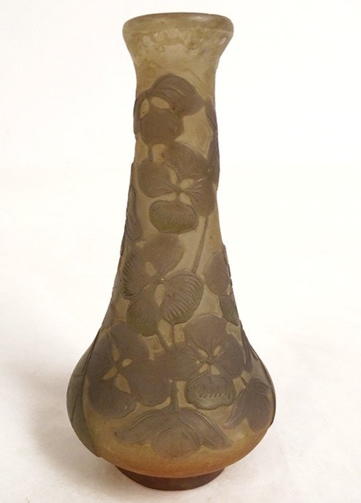 Petit Vase Pâte de Verre Emile Gallé Fleurs Abutilons Art Nouveau XIXème