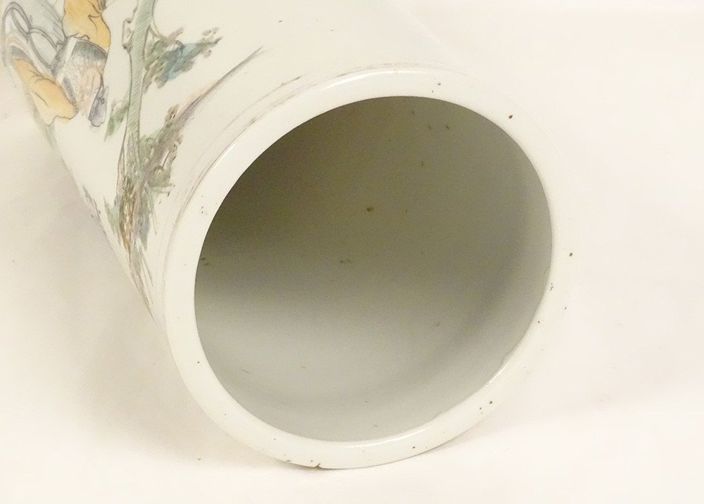 Large Chinese Porcelain Brush Pot Character Wise Garden Poem Twentieth-photo-3