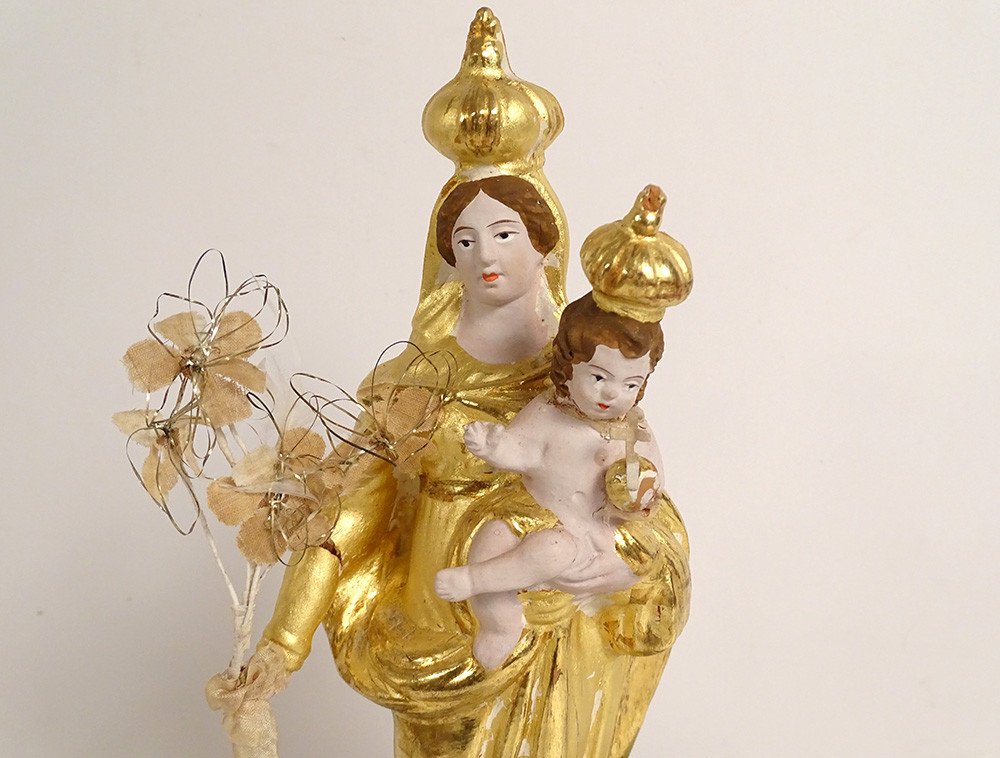 Virgin Of Marseille Santibelli Terracotta Child Jesus Cherubs Globe Nineteenth-photo-3