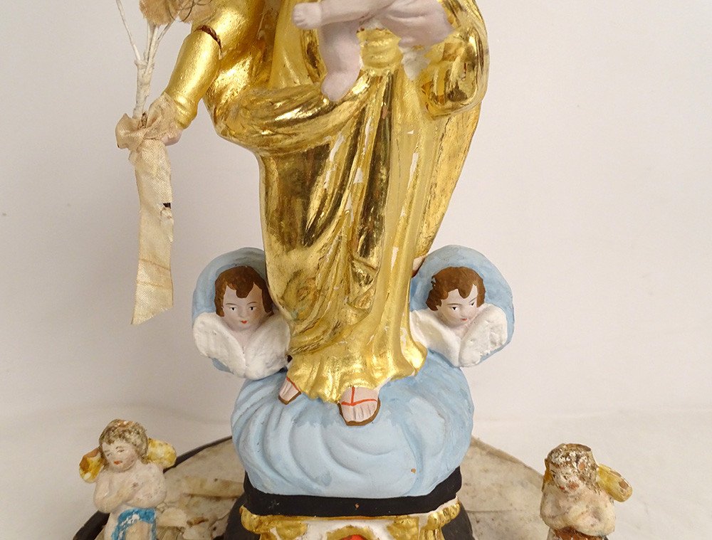 Virgin Of Marseille Santibelli Terracotta Child Jesus Cherubs Globe Nineteenth-photo-4