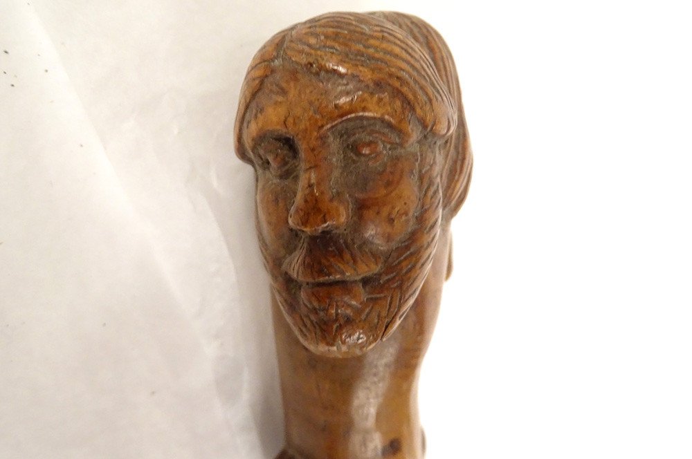 Old Cane Carved Wood Heads Grotesque Characters Nineteenth Folk Art-photo-2