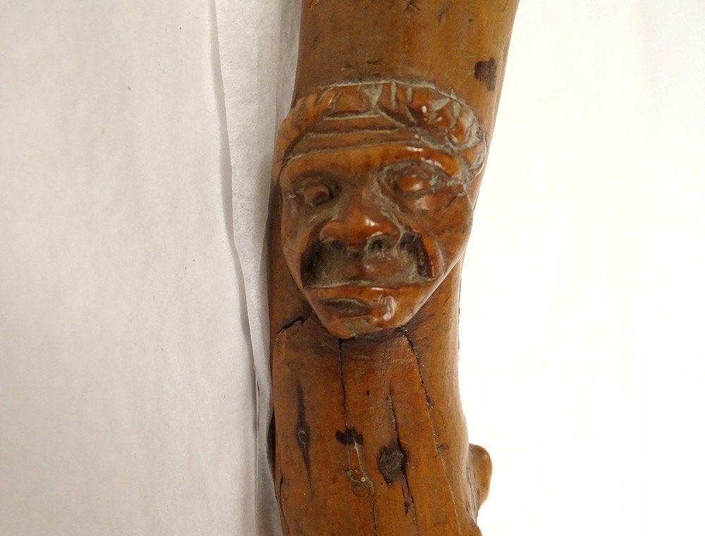 Old Cane Carved Wood Heads Grotesque Characters Nineteenth Folk Art-photo-3