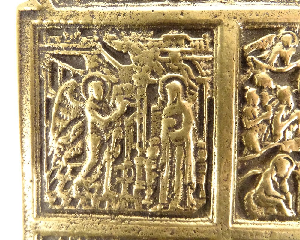 Diptyque Icône Voyage Orthodoxe Russe Bronze épisodes Vie Christ XVIIème-photo-4