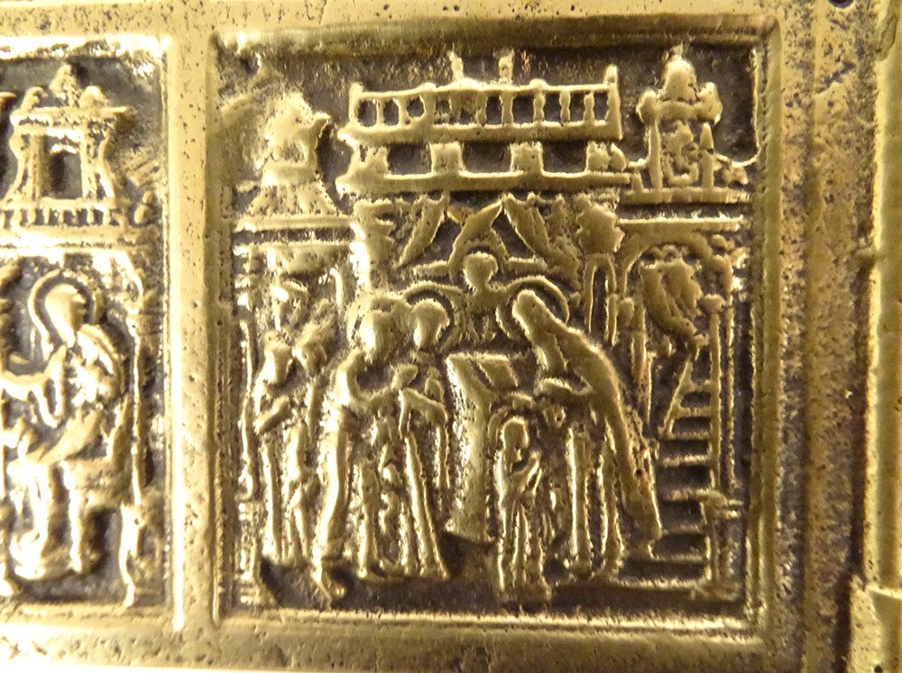 Diptyque Icône Voyage Orthodoxe Russe Bronze épisodes Vie Christ XVIIème-photo-2