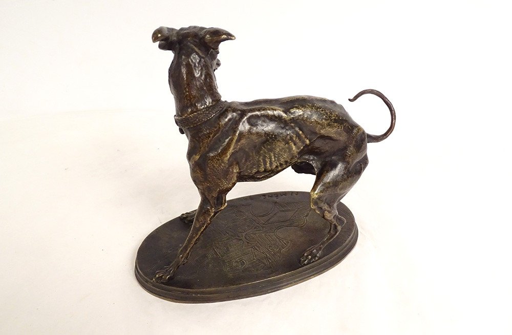 Petite Sculpture Bronze Pierre-Jules Mène Chien Lévrier Plock 1854 XIXème-photo-3