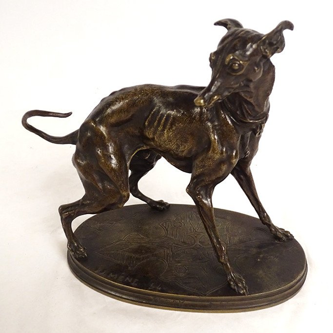 Petite Sculpture Bronze Pierre-Jules Mène Chien Lévrier Plock 1854 XIXème