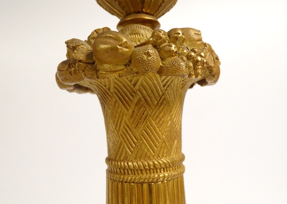 Pair Candlesticks Candlesticks Gilt Bronze Butterflies Flower Fruit First Empire Nineteenth-photo-3