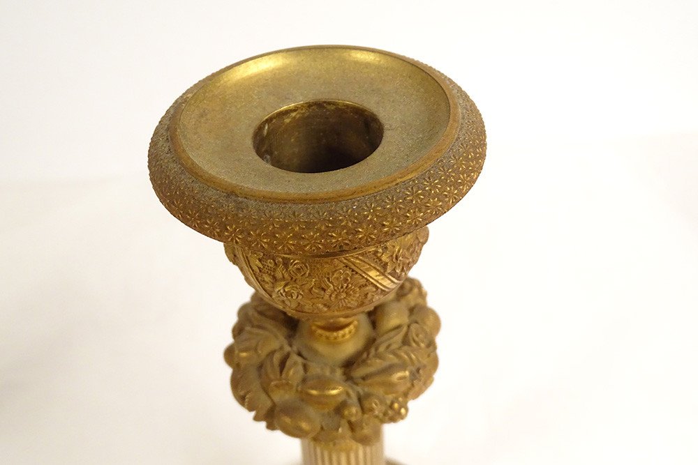 Pair Candlesticks Candlesticks Gilt Bronze Butterflies Flower Fruit First Empire Nineteenth-photo-5