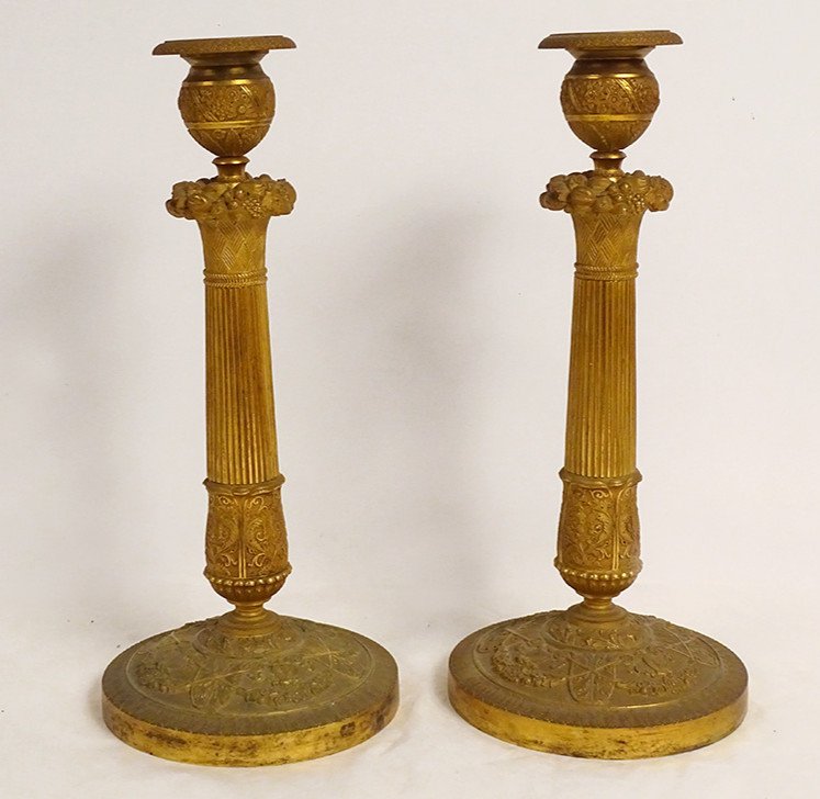 Pair Candlesticks Candlesticks Gilt Bronze Butterflies Flower Fruit First Empire Nineteenth