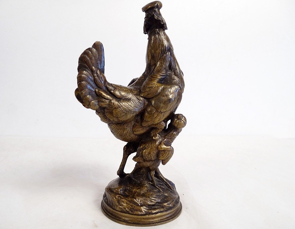 Bronze Sculpture Arson Hen Chick Basket Fresh Eggs Nineteenth Animal-photo-4