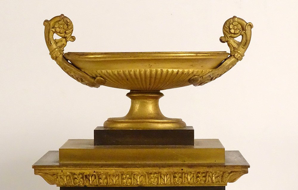 Pendulum Borne Gilt Bronze Cup Flowers Palmettes Restoration XIXth Century-photo-4