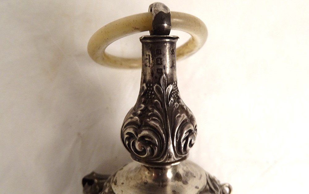 Rattle Whistle Sterling Silver English Birmingham Nacre Ring Late Nineteenth Twentieth-photo-4