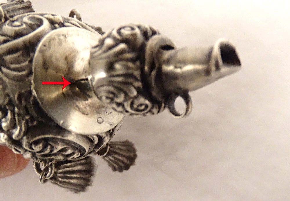 Rattle Whistle Sterling Silver English Birmingham Nacre Ring Late Nineteenth Twentieth-photo-3