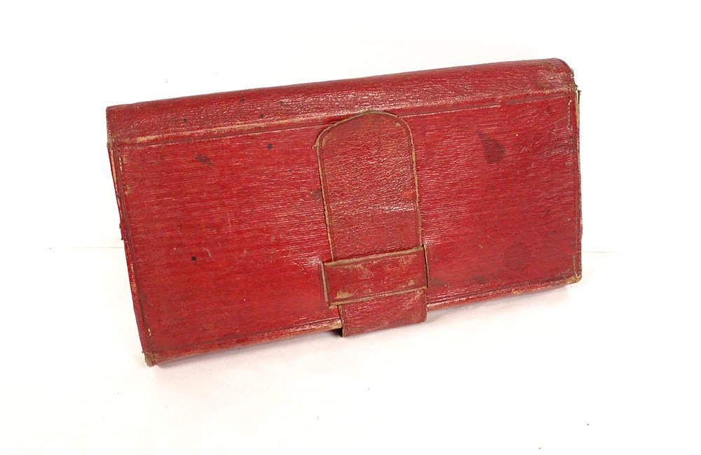 Satchel Pouch Document Holder Red Morocco Leather Bellows XIXth Century-photo-2