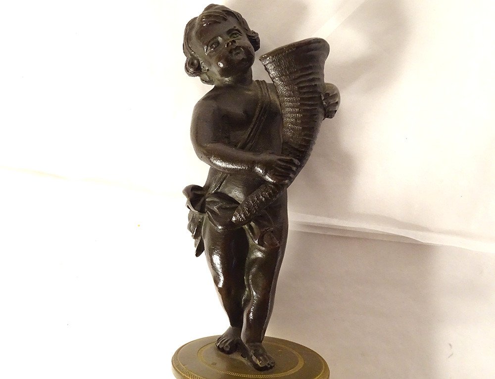 2 Petites Sculptures Amours Putti Corne Abondance Clodion Bronze Marbre 19è-photo-4