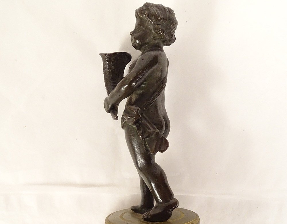 2 Petites Sculptures Amours Putti Corne Abondance Clodion Bronze Marbre 19è-photo-6