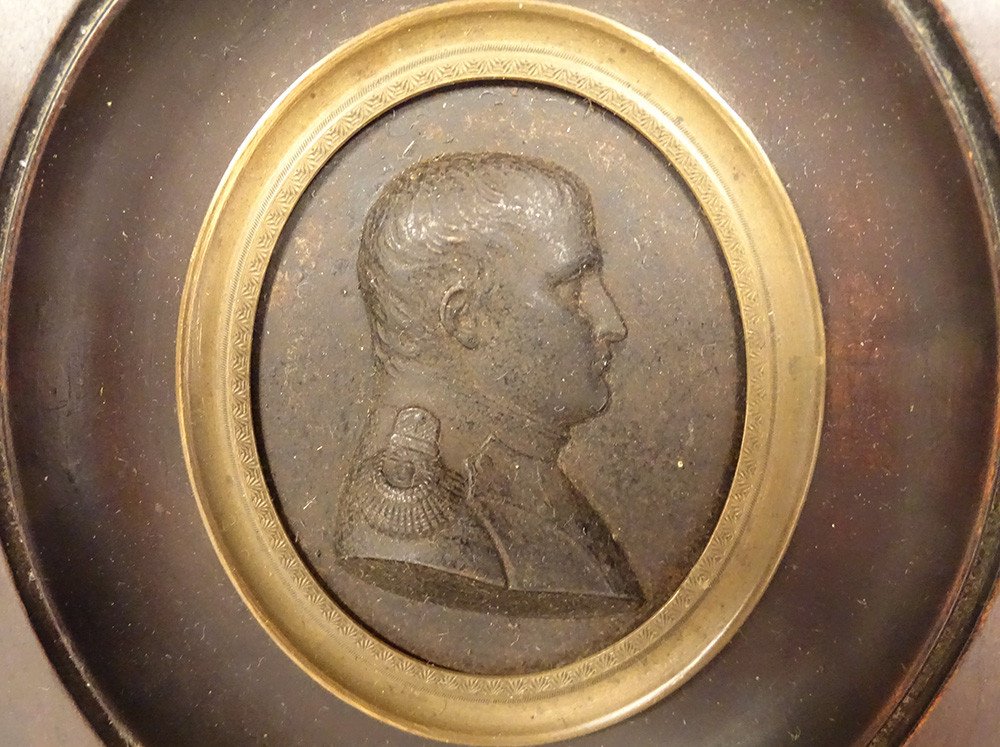 Metal Medal Portrait Emperor Napoleon I Wooden Frame XIXth Century-photo-2