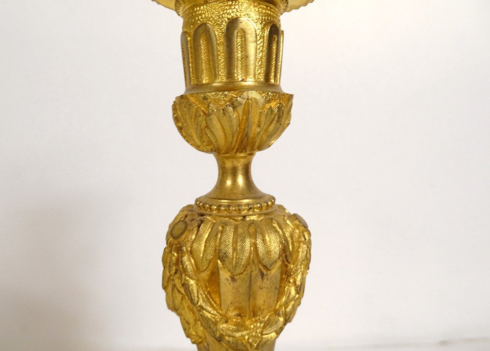 Pair Candlesticks Candlesticks Louis XVI Gilt Bronze Garlands Pearls XVIIIth-photo-4