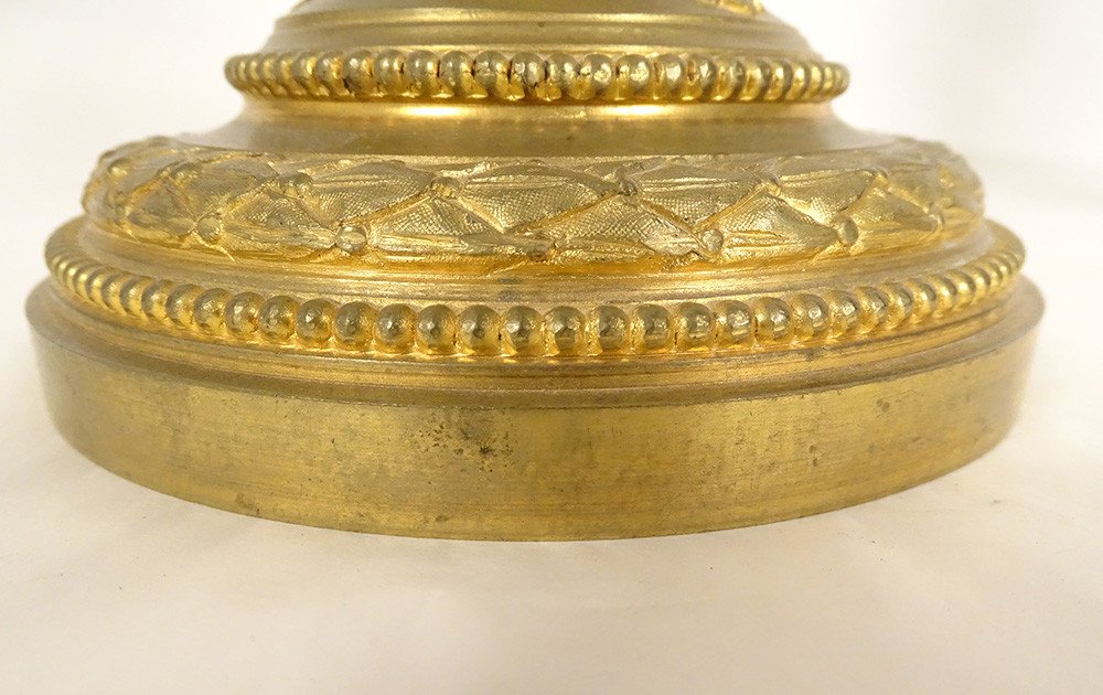 Pair Candlesticks Candlesticks Louis XVI Gilt Bronze Garlands Pearls XVIIIth-photo-4