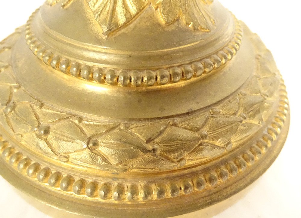Pair Candlesticks Candlesticks Louis XVI Gilt Bronze Garlands Pearls XVIIIth-photo-5